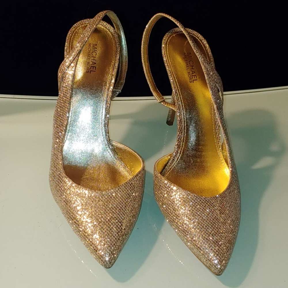 Michael Kors Eliza Gold Glitter Slingback Sz 8M